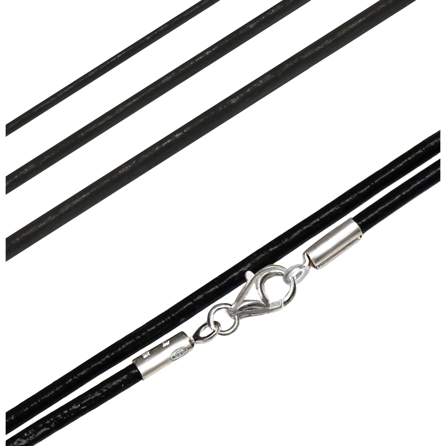 Lederband aus Ziegenleder – Schwarzes Glattleder-Collier mit 925 Silber