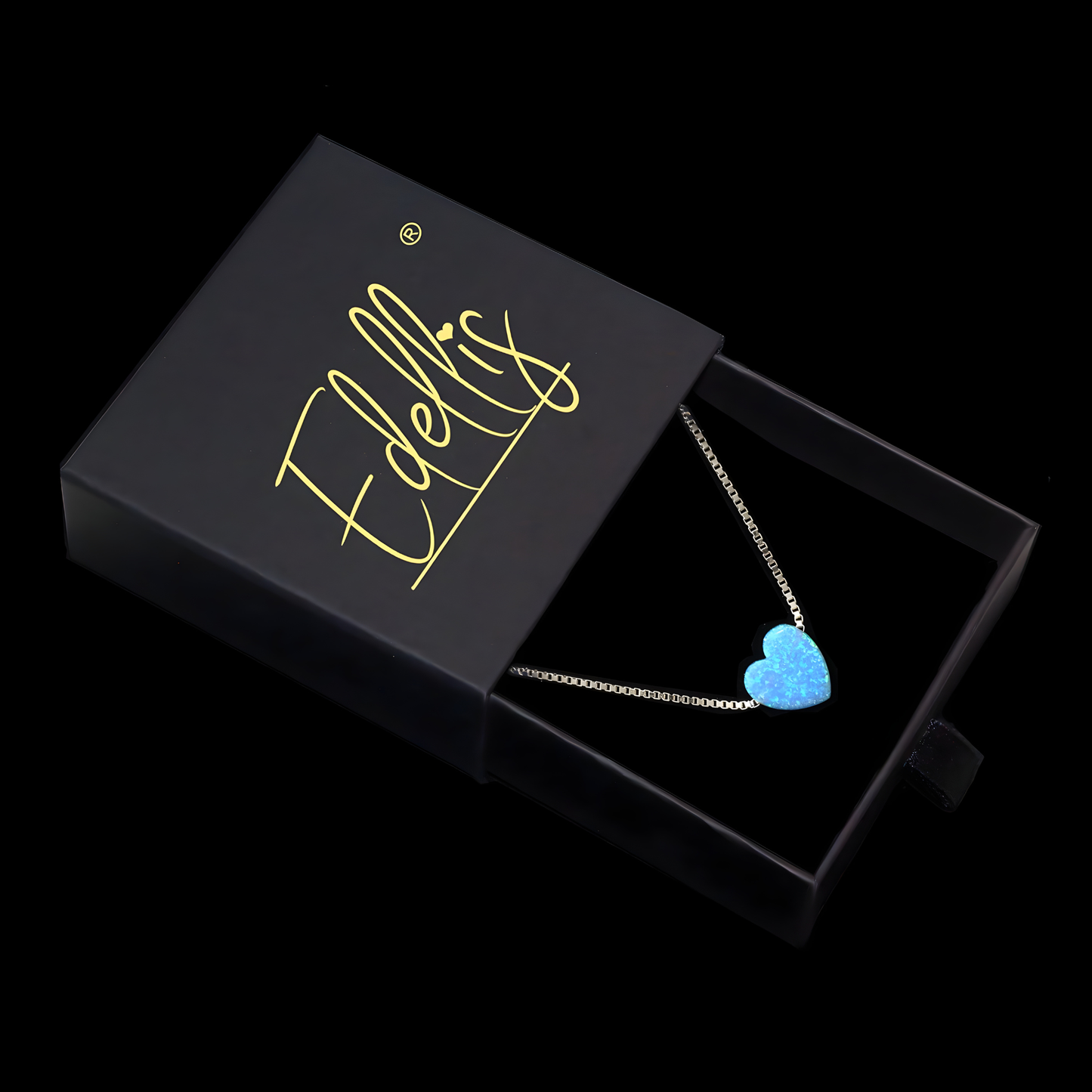 Königsblauer Opal Herz Anhänger aus 925 Sterling Silber an Venezianer Box Kette