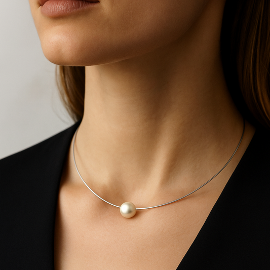 Perlen Anhänger Halskette in Omega-Form aus Edelstahl in Gold oder Silber