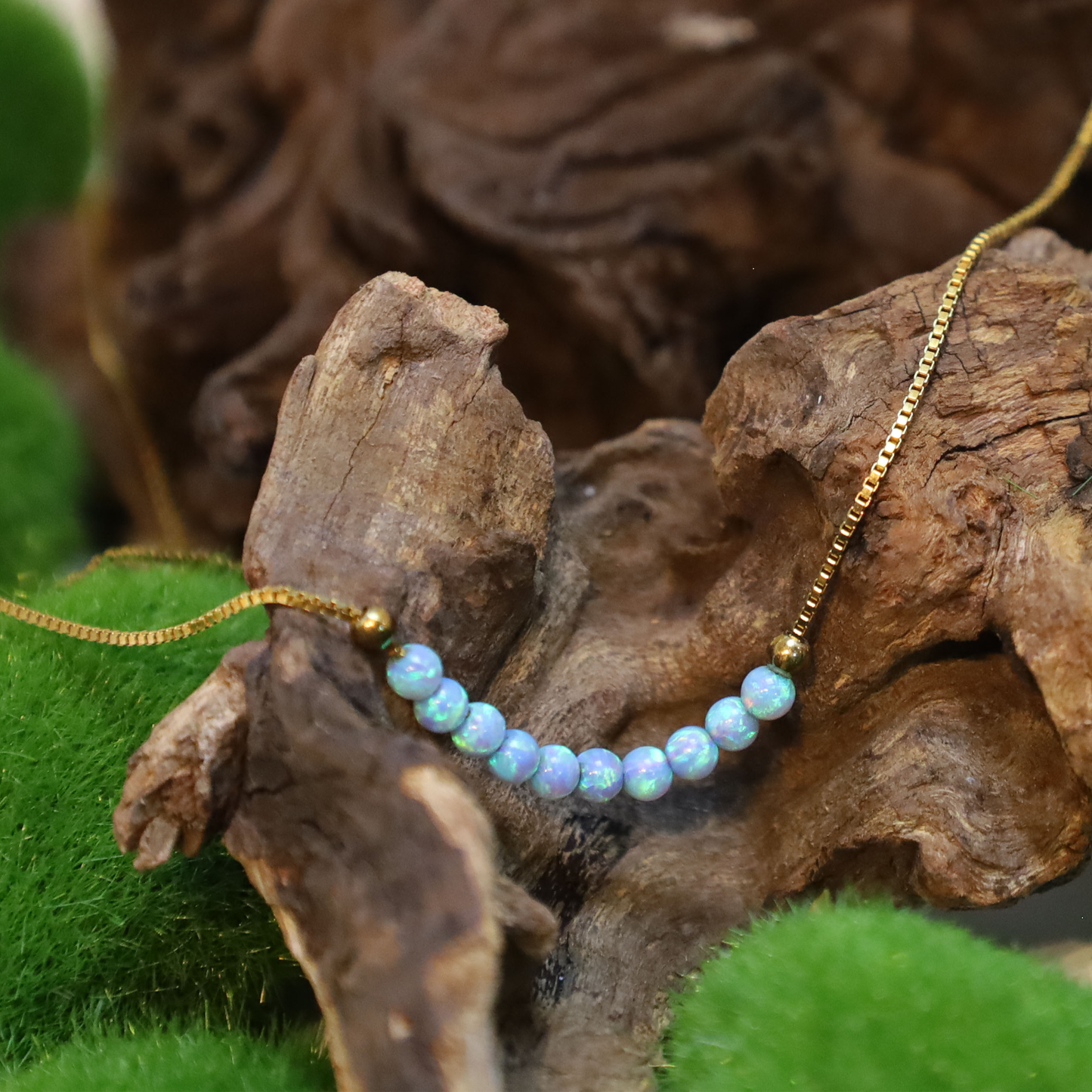 Feine Opal-Perlen-Halskette – Hellblauer synthetischer Opal 3 mm | Vergoldetes oder Weiß-rhodiniertes 925 Sterling Silber