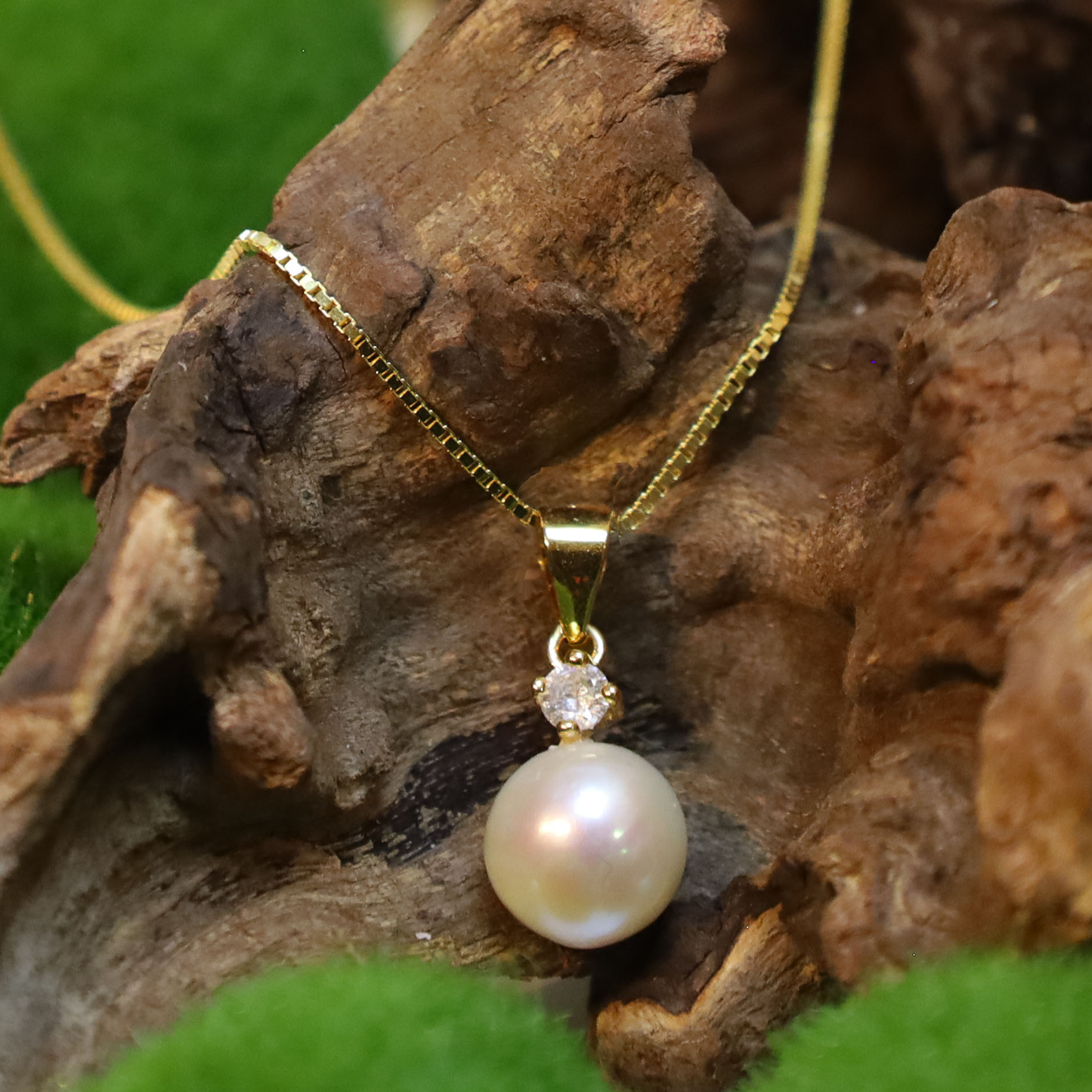 Perlenkette – echte Süßwasserperle 8–9 mm AAA+ mit Zirkonia | 925 Sterling Silber / 14K vergoldet