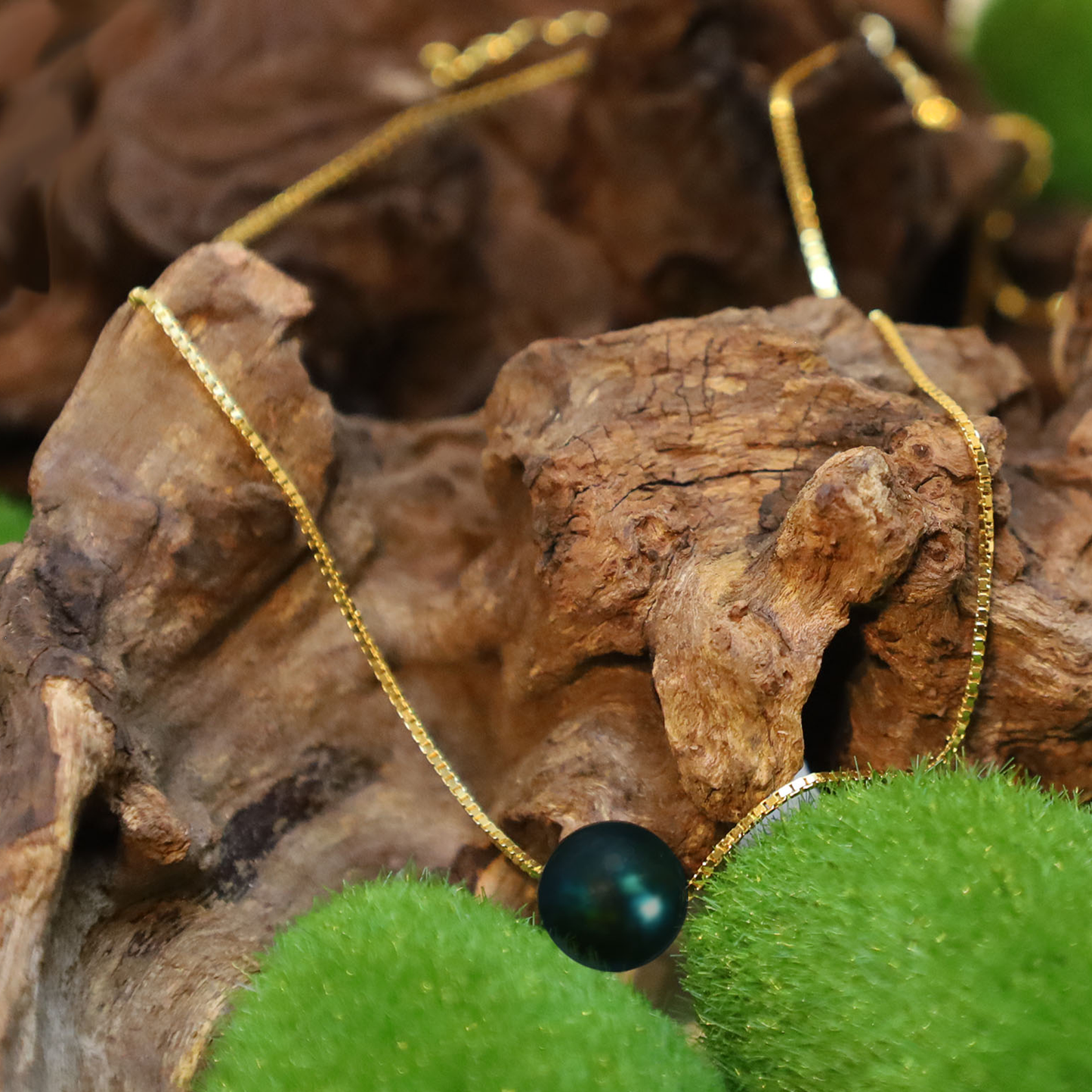 Edellis Tahiti Perle Halskette – Echte Tahiti-Zuchtperle 9–10 mm AA+ auf 925 Sterling Silber oder 14K Vergoldete Boxkette