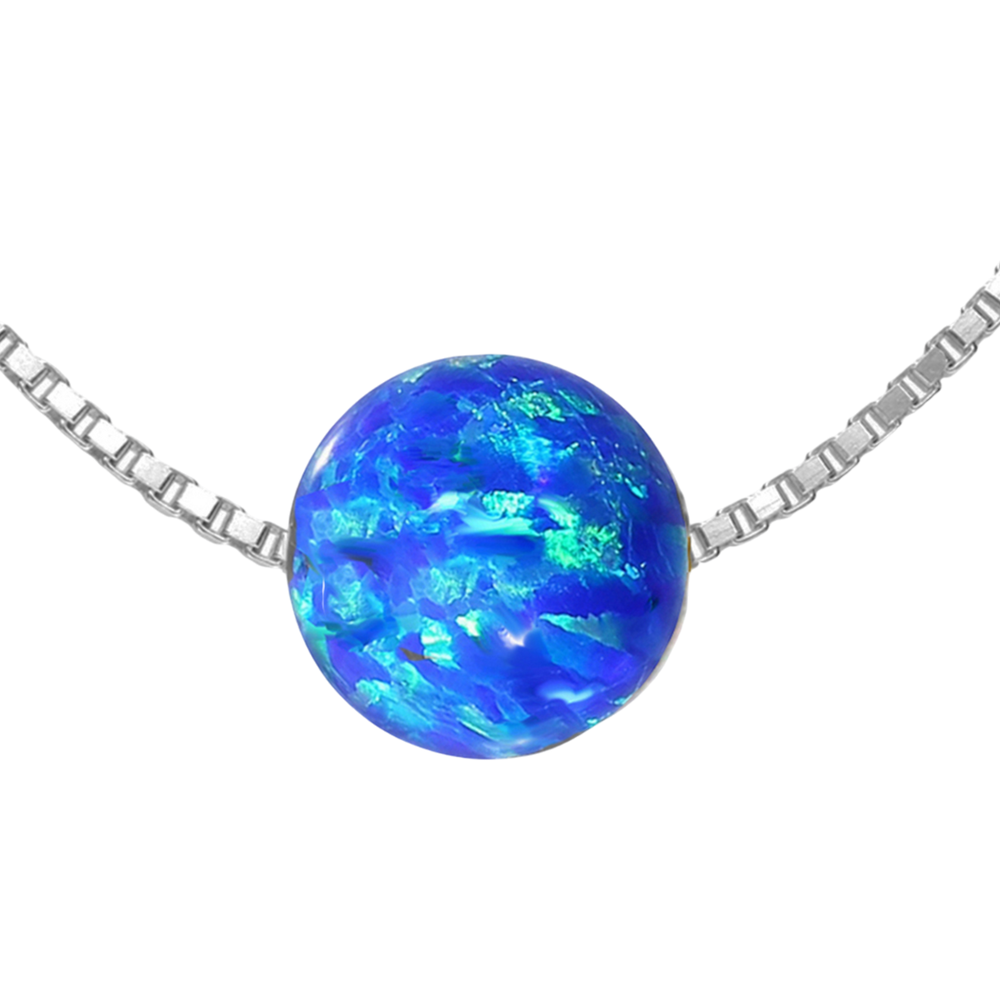 Edellis Blaue Opal Kugel Halskette aus 925 Sterling Silber