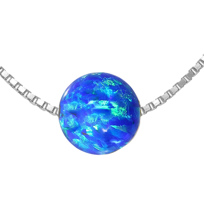 Edellis Blaue Opal Kugel Halskette aus 925 Sterling Silber