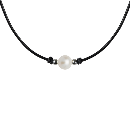 Leather Choker – Ziegenleder-Halskette mit Süßwasserperle & 925 Sterling Silber