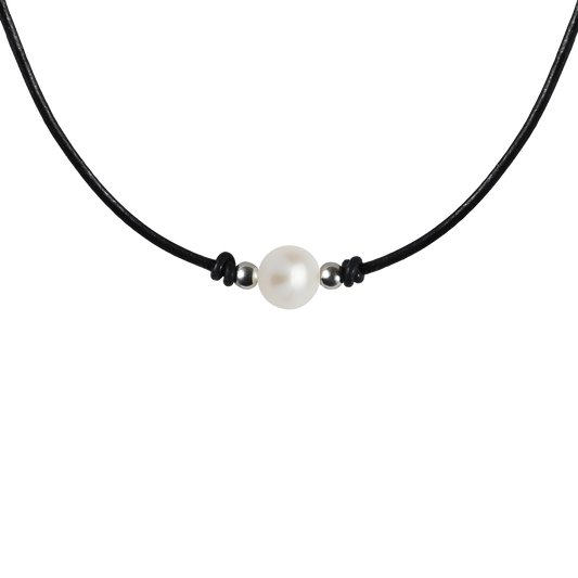 Leather Choker – Ziegenleder-Halskette mit Süßwasserperle & 925 Sterling Silber