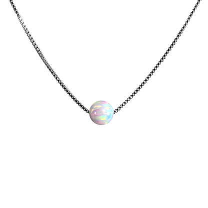 Edellis Weißer Opal Kugel Halskette mit 925 Sterling Silber Venezianer Box Kette | Schwebender Opal Anhänger | Länge 42–48 cm