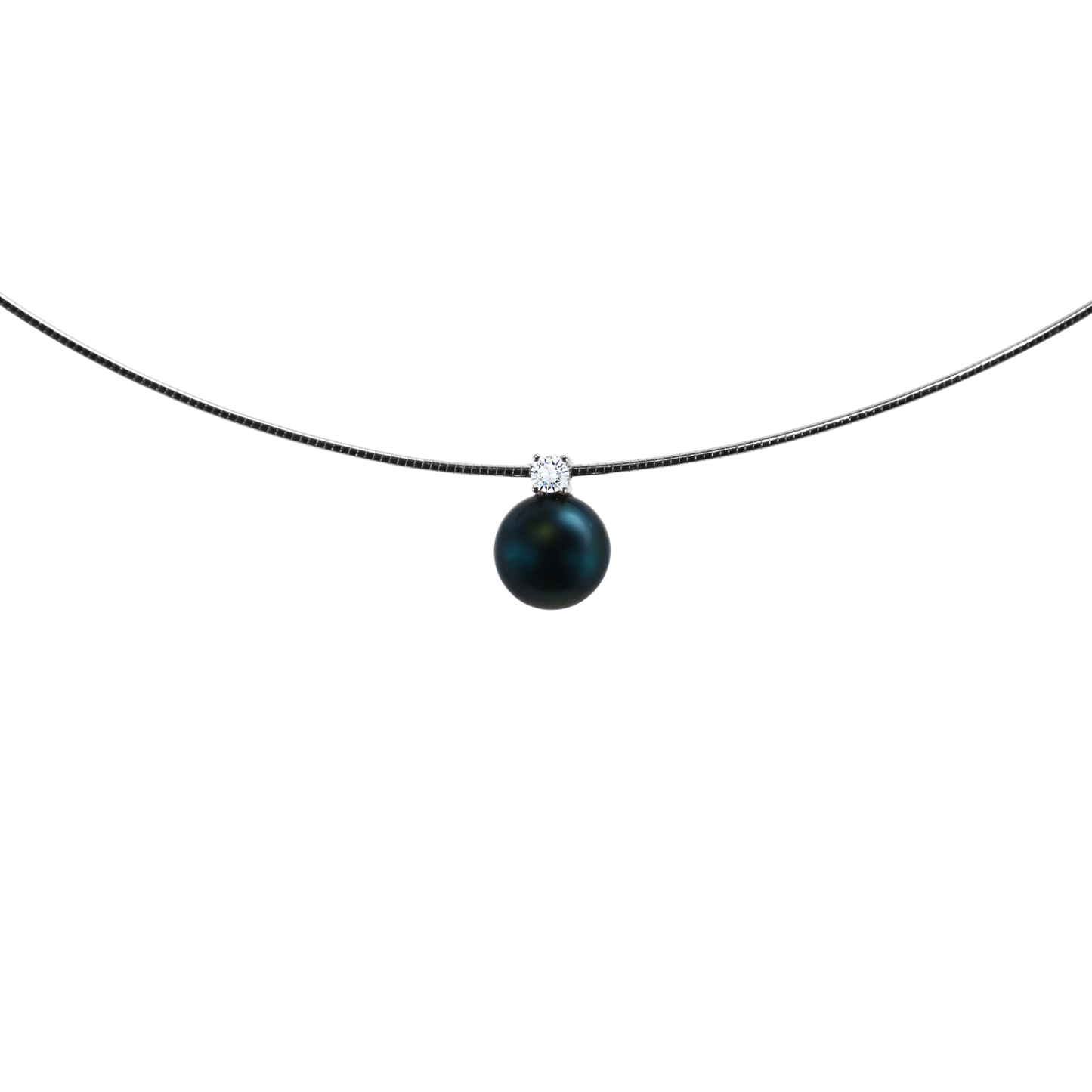 Omega Halskette mit Tahiti-Perle (8–9 mm, AA+) & Zirkonia – 925 Sterling Silber, rhodiniert