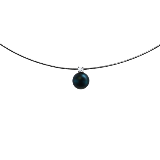 Omega Halskette mit Tahiti-Perle (8–9 mm, AA+) & Zirkonia – 925 Sterling Silber, rhodiniert