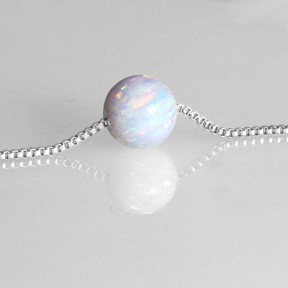 Edellis Weißer Opal Kugel Halskette mit 925 Sterling Silber Venezianer Box Kette | Schwebender Opal Anhänger | Länge 42–48 cm
