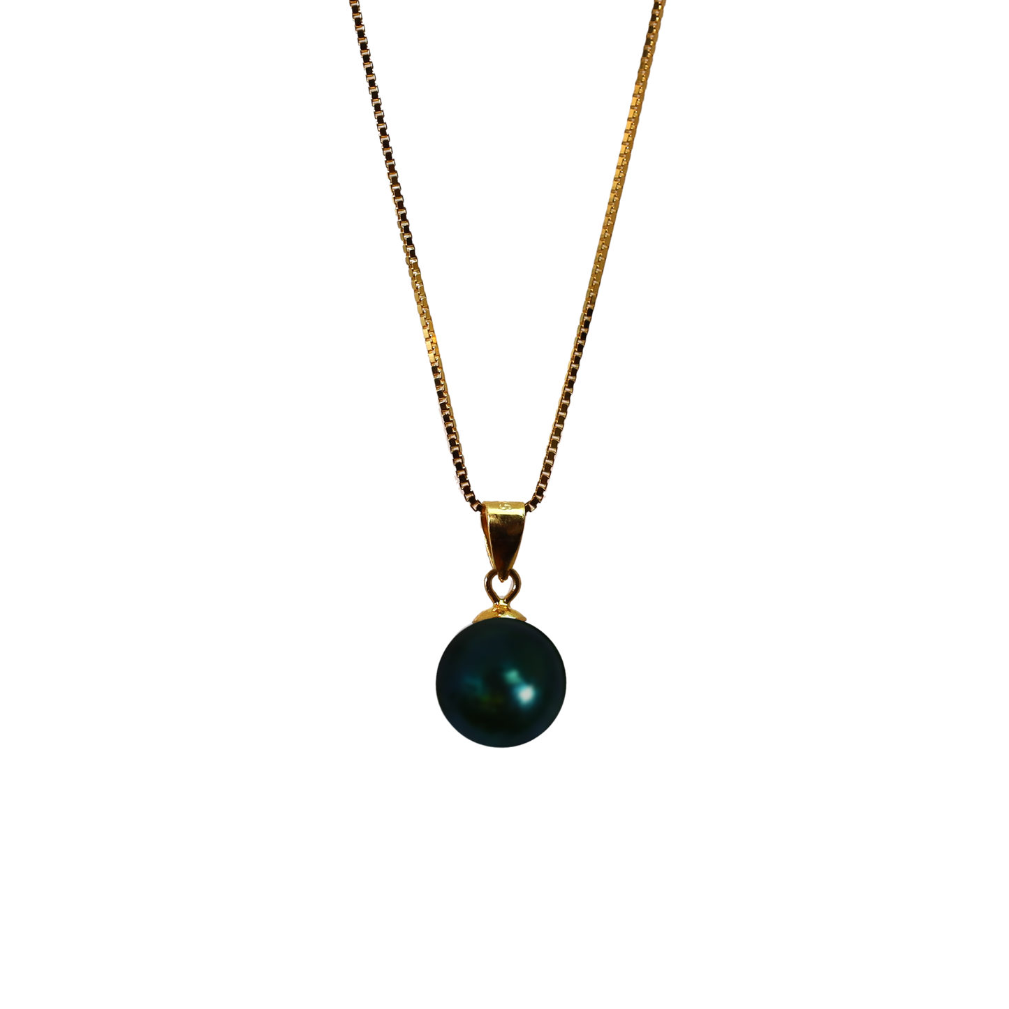 Tahiti-Perlen Halskette Pfau – 9 mm Perle auf vergoldeter Venezianer Kette