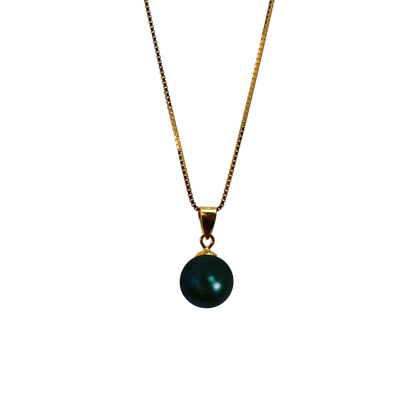 Tahiti-Perlen Halskette Pfau – 9 mm Perle auf vergoldeter Venezianer Kette