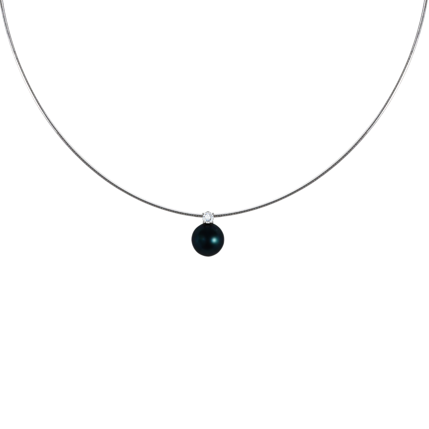 Omega Halskette mit Tahiti-Perle (8–9 mm, AA+) & Zirkonia – 925 Sterling Silber, rhodiniert