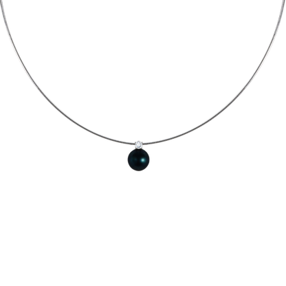 Omega Halskette mit Tahiti-Perle (8–9 mm, AA+) & Zirkonia – 925 Sterling Silber, rhodiniert