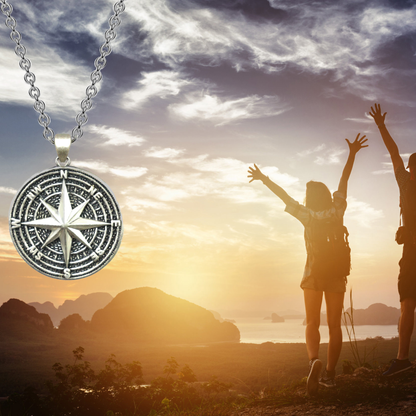 Kompass Nordstern Halskette – 925 Sterling Silber Herren Anhänger