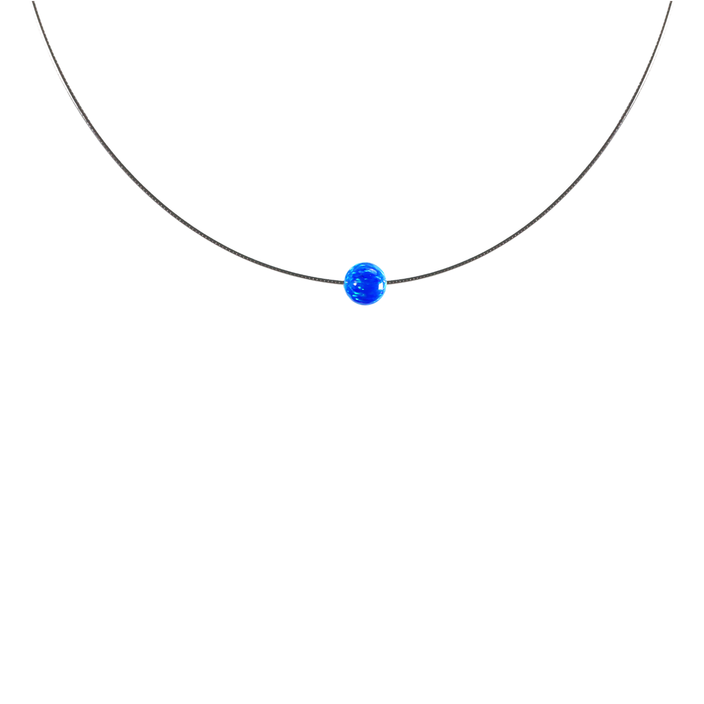 Omega-Halskette mit Blauem Opal 8 mm – Weiß Rhodiniertes 925 Sterling Silber | Elegantes Collier mit Schimmerndem Opalstein