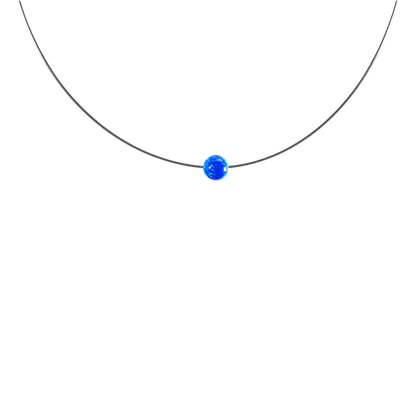 Omega-Halskette mit Blauem Opal 8 mm – Weiß Rhodiniertes 925 Sterling Silber | Elegantes Collier mit Schimmerndem Opalstein