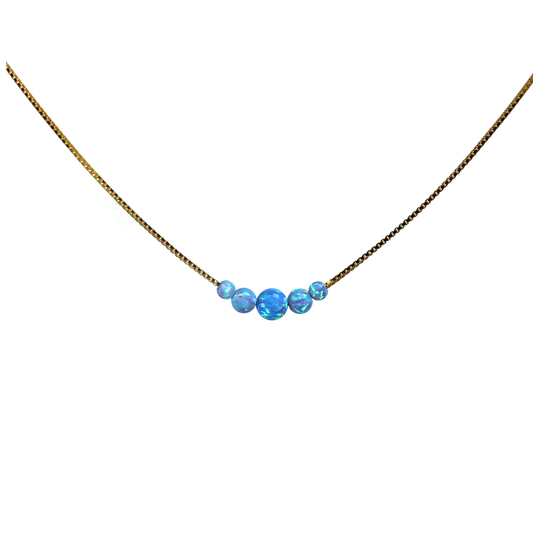 Opal Collier Blau – Feine Venezianerkette mit 5 weißen Opal Perlen