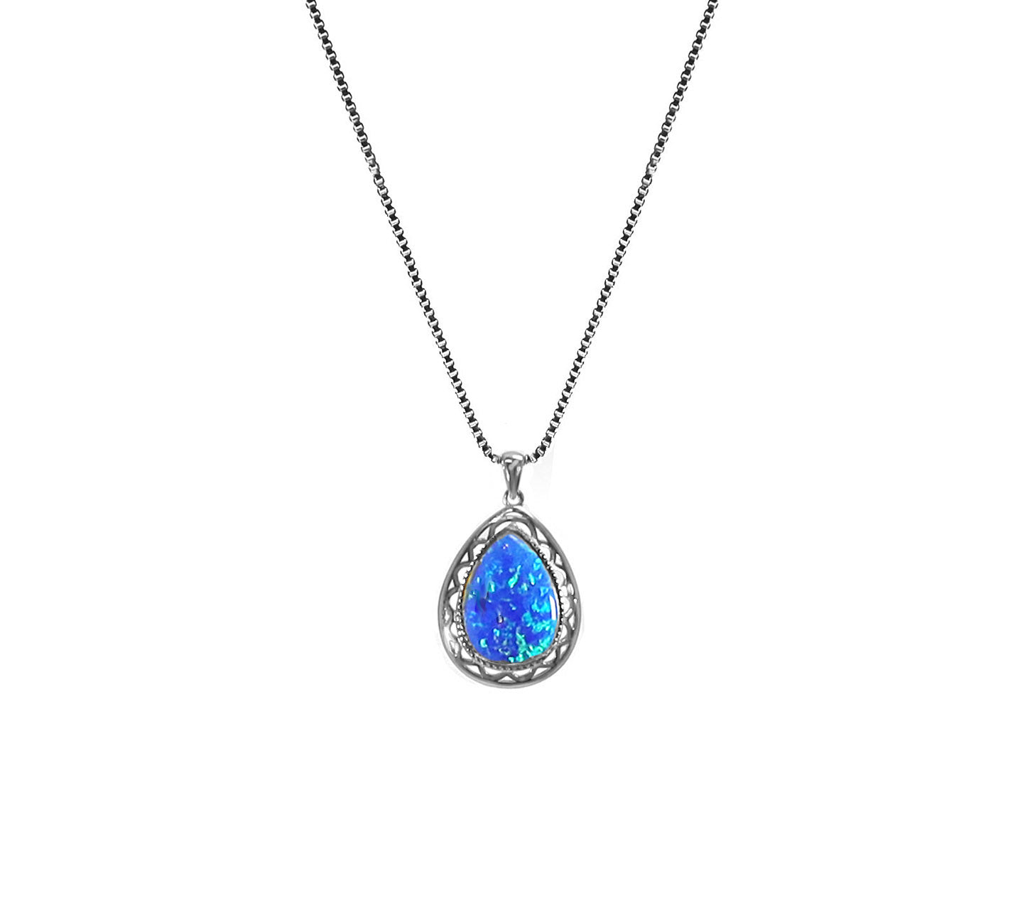 Edellis Tropfen-Halskette mit Weißem oder Blauem Opal – 925 Sterling Silber, Vergoldet oder Rhodiniert