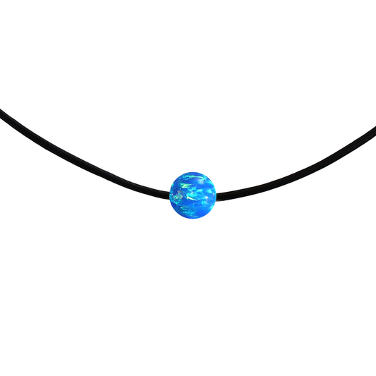 Damen-Choker aus Ziegenleder mit blauem Opal (8 mm) mit 925 Sterling-Silber Karabinerverschluss | Länge wählbar
