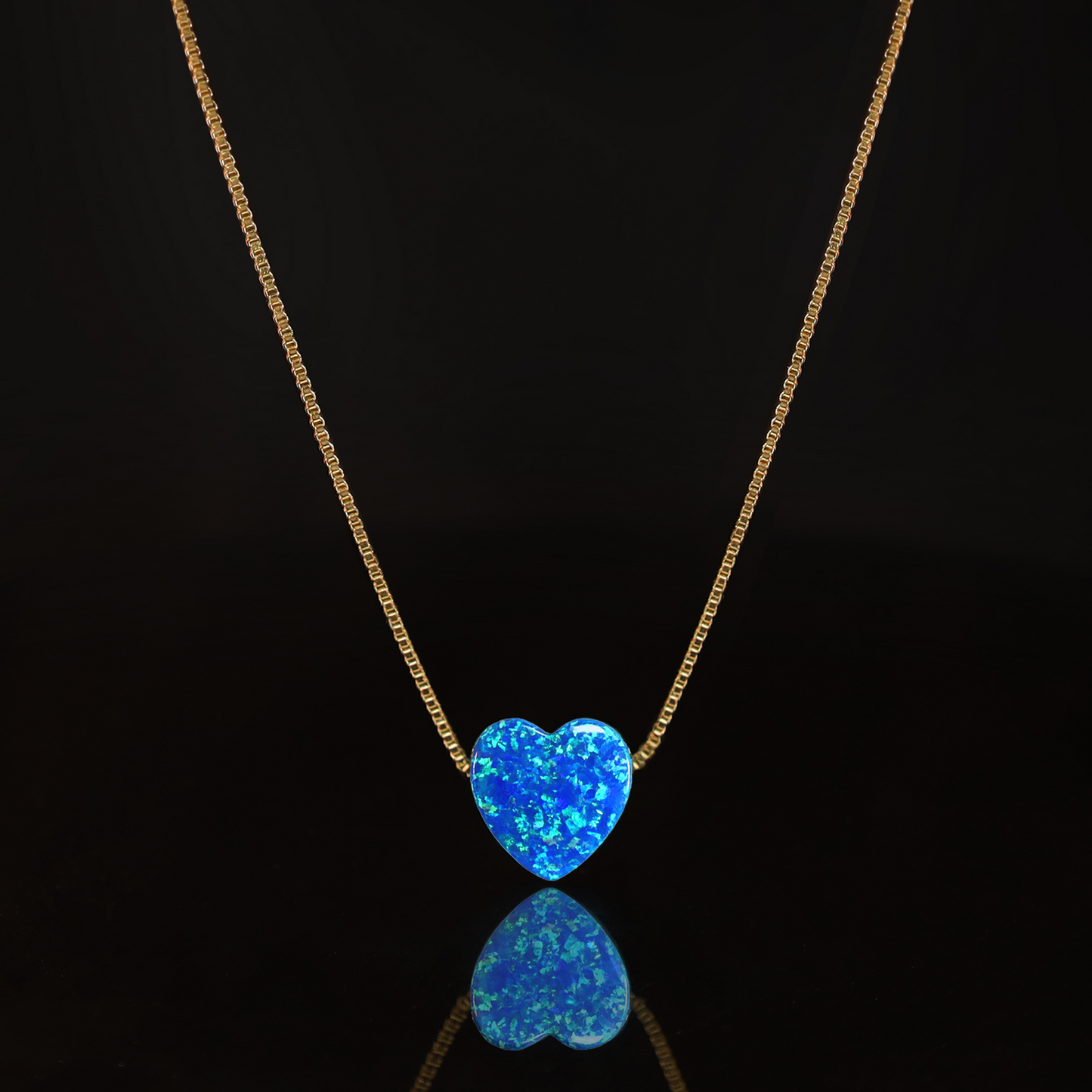 Edellis Königsblauer Opal Herzanhänger mit 14K Gold Venezianer Box Kette | Herz Halskette 42–48 cm