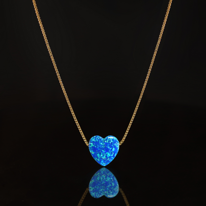 Edellis Königsblauer Opal Herzanhänger mit 14K Gold Venezianer Box Kette | Herz Halskette 42–48 cm