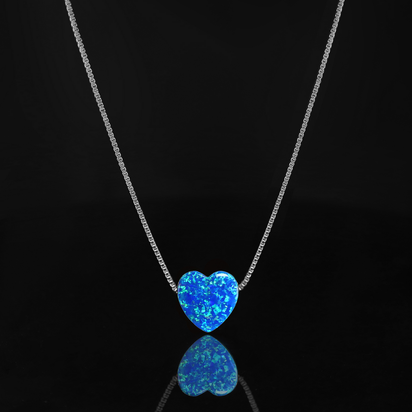 Königsblauer Opal Herz Anhänger aus 925 Sterling Silber an Venezianer Box Kette