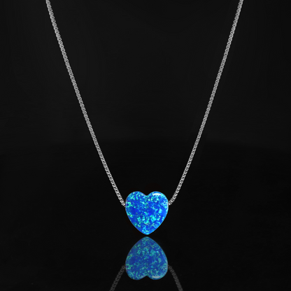 Königsblauer Opal Herz Anhänger aus 925 Sterling Silber an Venezianer Box Kette