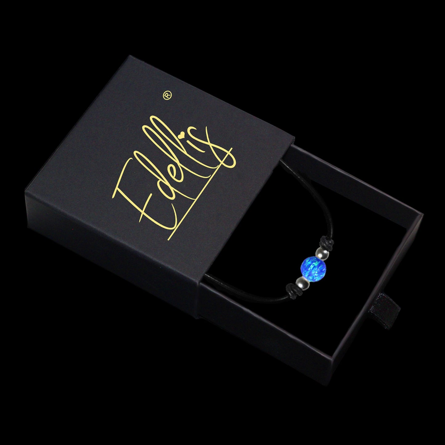 Blauer Opal Halskette – 8 mm Rundanhänger mit 925 Sterling Silber & Echtlederband | Handgefertigter Choker für Damen