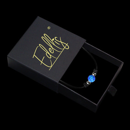 Blauer Opal Halskette – 8 mm Rundanhänger mit 925 Sterling Silber & Echtlederband | Handgefertigter Choker für Damen