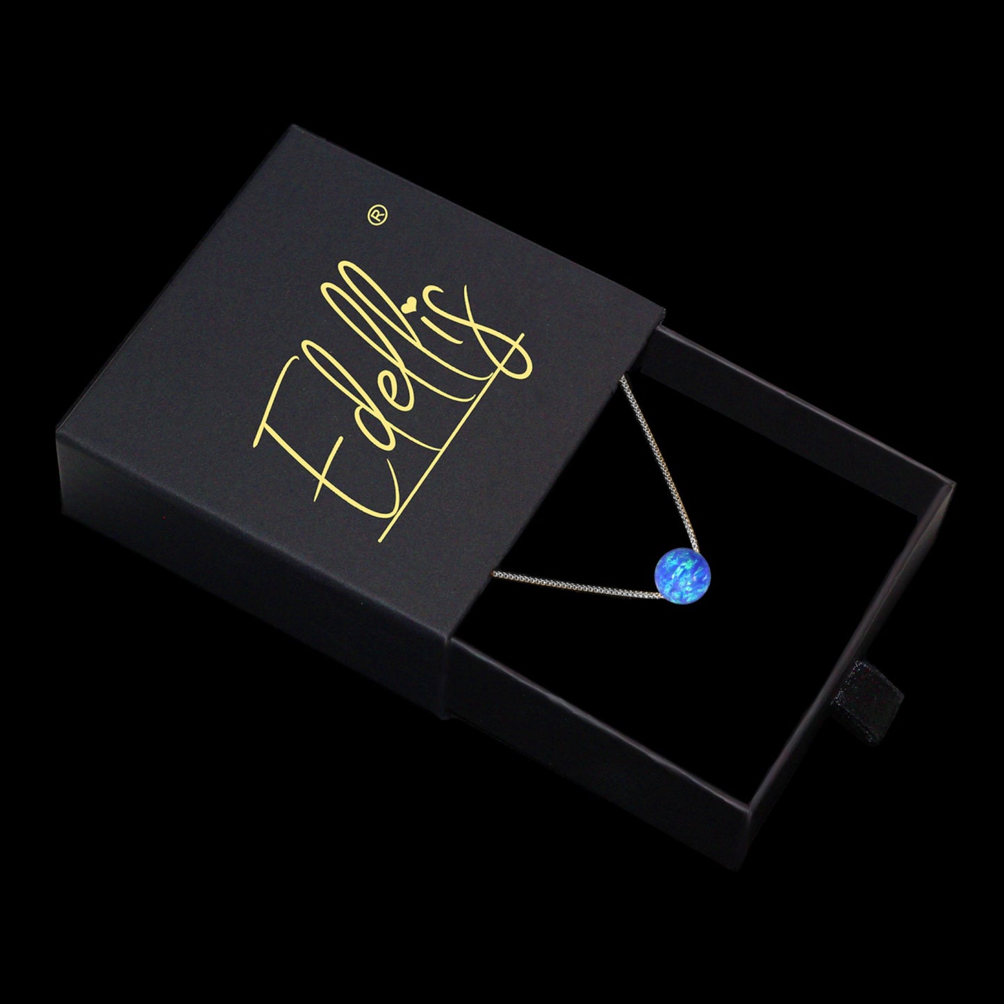 Edellis Blaue Opal Kugel Halskette mit 925 Sterling Silber Venezianer Box Kette | Schwebender Opal Anhänger | Länge 42–48 cm