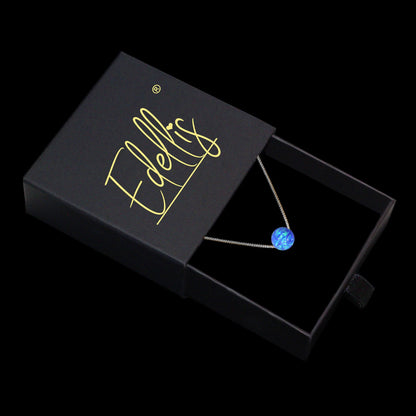 Edellis Blaue Opal Kugel Halskette mit 925 Sterling Silber Venezianer Box Kette | Schwebender Opal Anhänger | Länge 42–48 cm