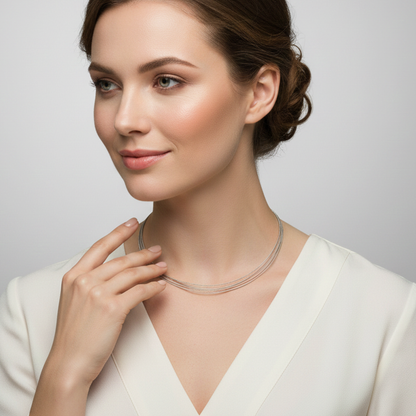 Eleganter Damen-Halsreif aus Edelstahl – 4-reihig  mit sicherem Bajonettverschluss | Länge wählbar: 42 cm oder 45 cm