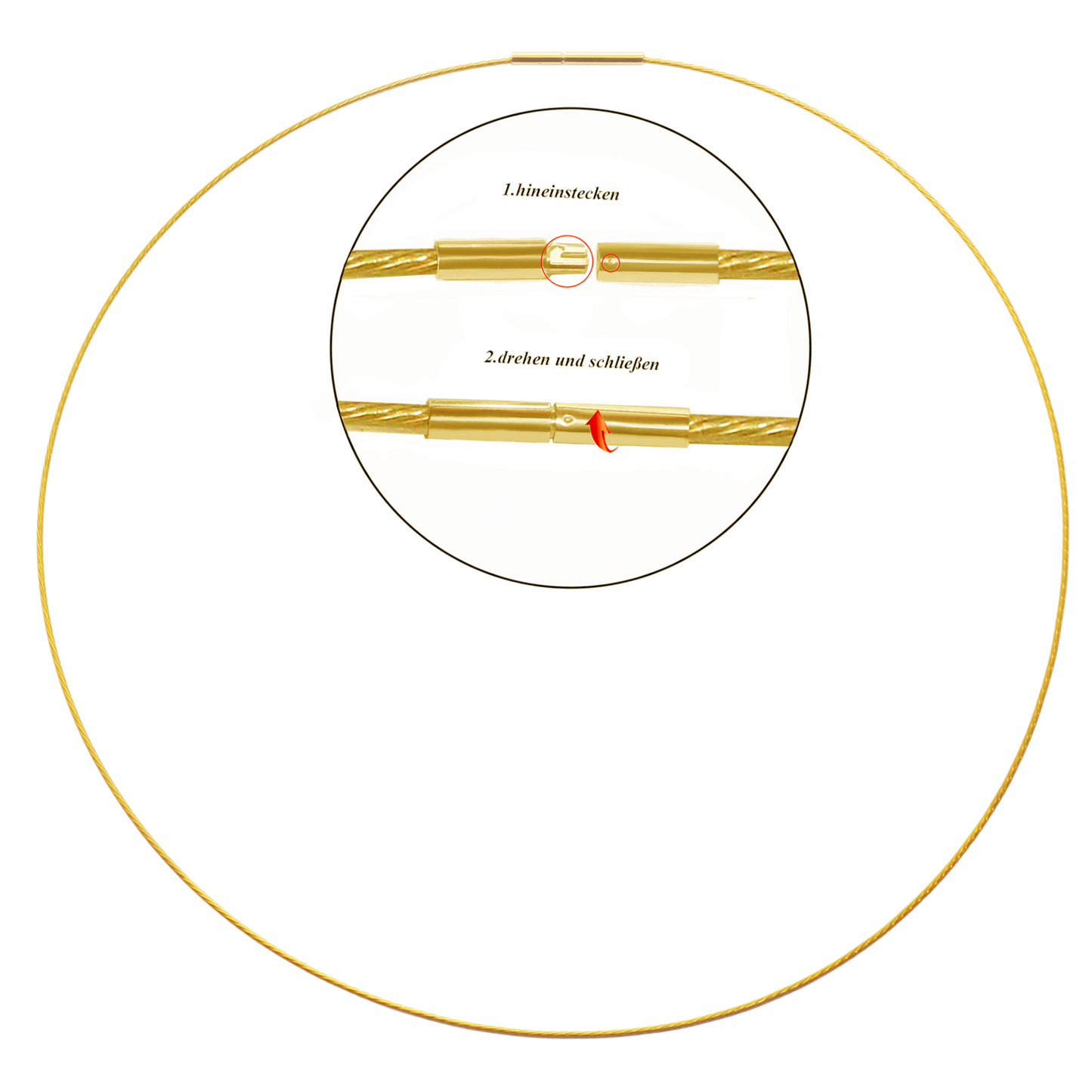 Gold Collier – Edelstahl Halsreif vergoldet 18K mit Bajonett-Drehverschluss (Ø 1 mm)