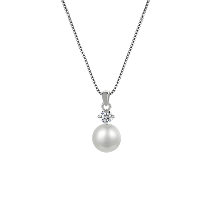 Edellis Perlenkette Silber – Süßwasserperle 8–9 mm, 925 Sterling Silber Boxkette, minimalistisches Produktfoto