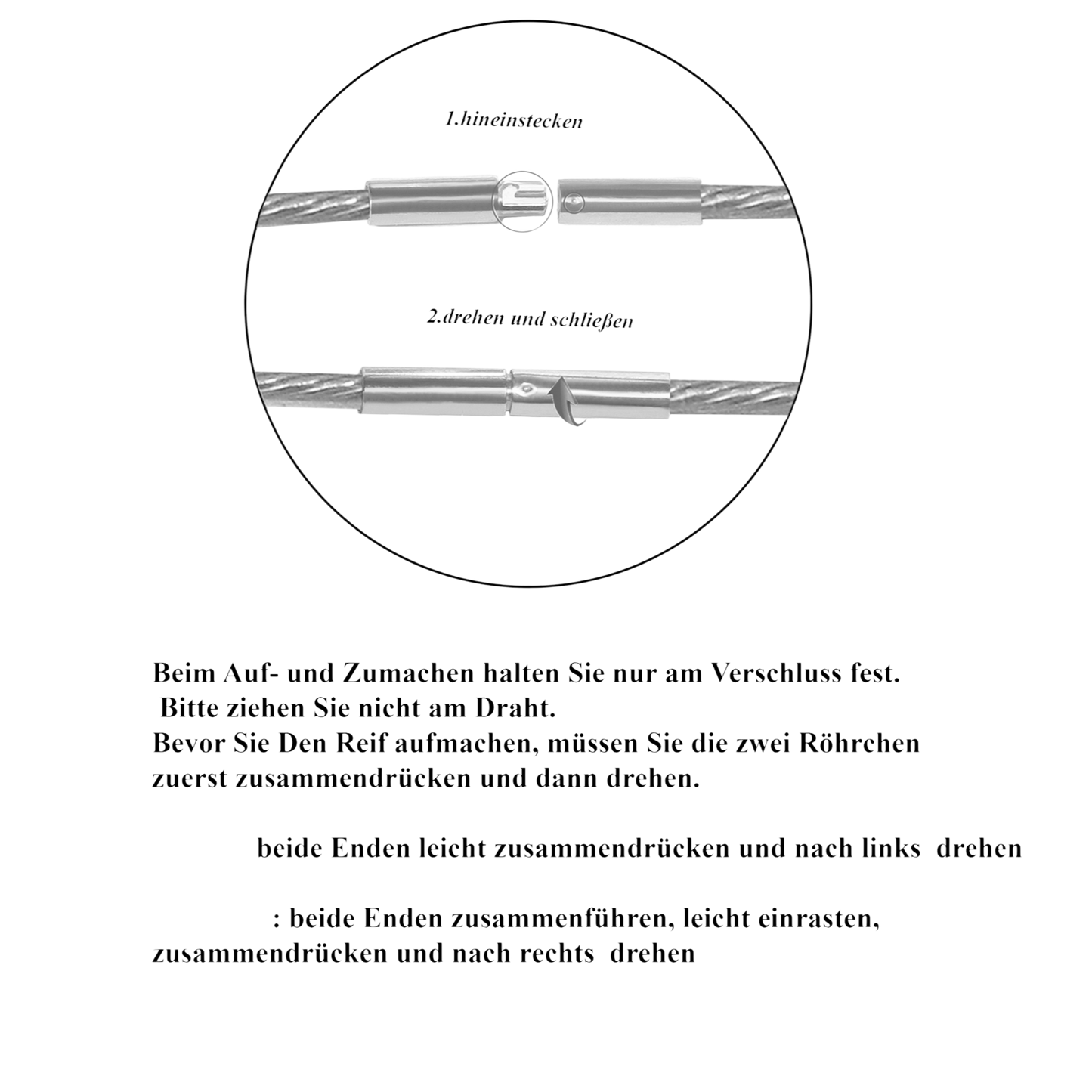 Anleitung zum Öffnen und Schließen – Edellis Edelstahlreif