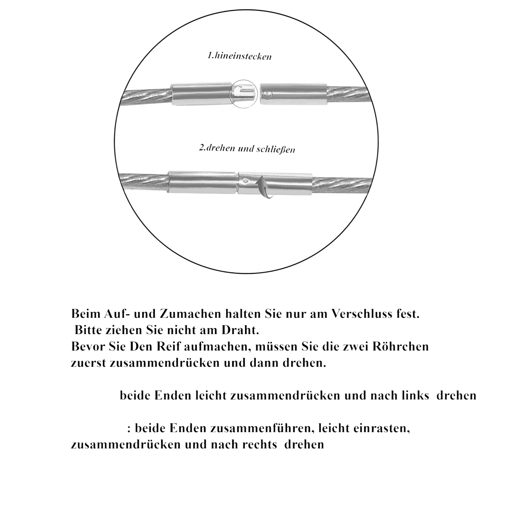 Anleitung zum Öffnen und Schließen – Edellis Edelstahlreif
