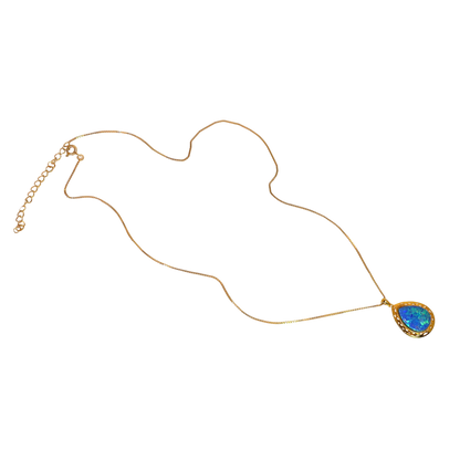 Edellis Tropfen-Halskette mit Weißem oder Blauem Opal – 925 Sterling Silber, Vergoldet oder Rhodiniert