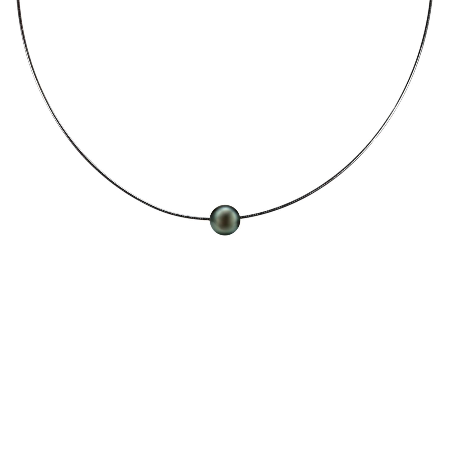 Nahaufnahme der runden Tahiti-Perle (8–9 mm) mit grün-blauem Schimmer