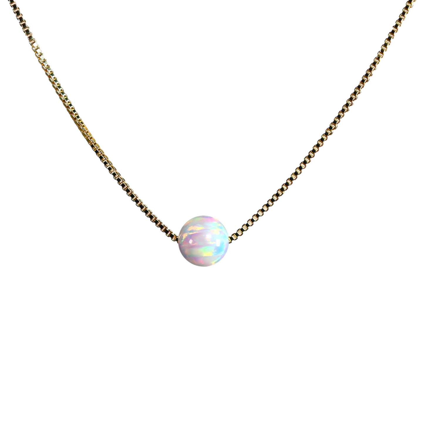 Halskette mit Weißem Opal 8 mm – 14 Karat Gold Gefüllt | Minimalistische Opal-Perlen-Kette