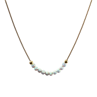 Edellis Weißer Opal-Perlen Halskette – vergoldete 925 Boxkette mit 3 mm Opalen, Frontansicht