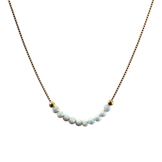 Edellis Weißer Opal-Perlen Halskette – vergoldete 925 Boxkette mit 3 mm Opalen, Frontansicht