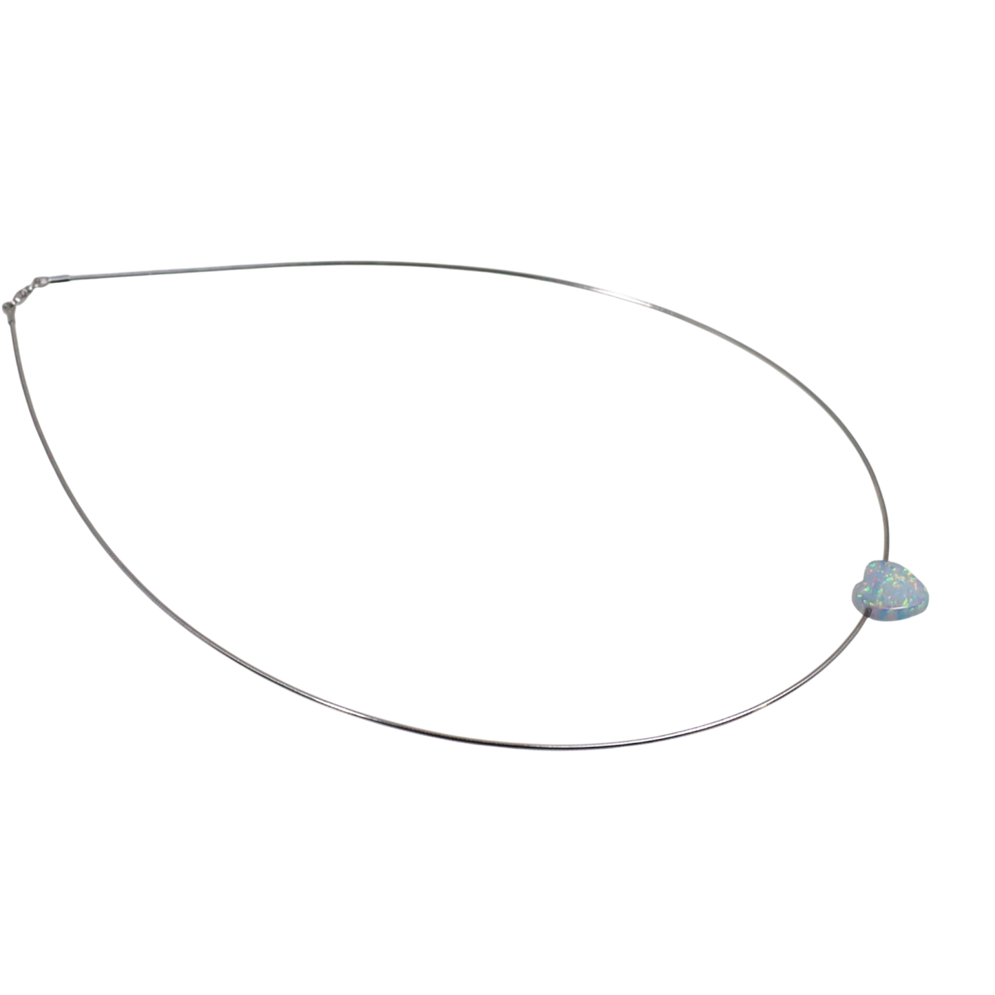 Omega-Halskette „Heart of Opal“ – Weißer Herz-Opal (12 mm) | 925 Silber, rhodiniert