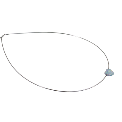Omega-Halskette „Heart of Opal“ – Weißer Herz-Opal (12 mm) | 925 Silber, rhodiniert