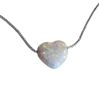 Weißer Opal Herzanhänger mit Venezianer-Boxkette in Sterling Silber