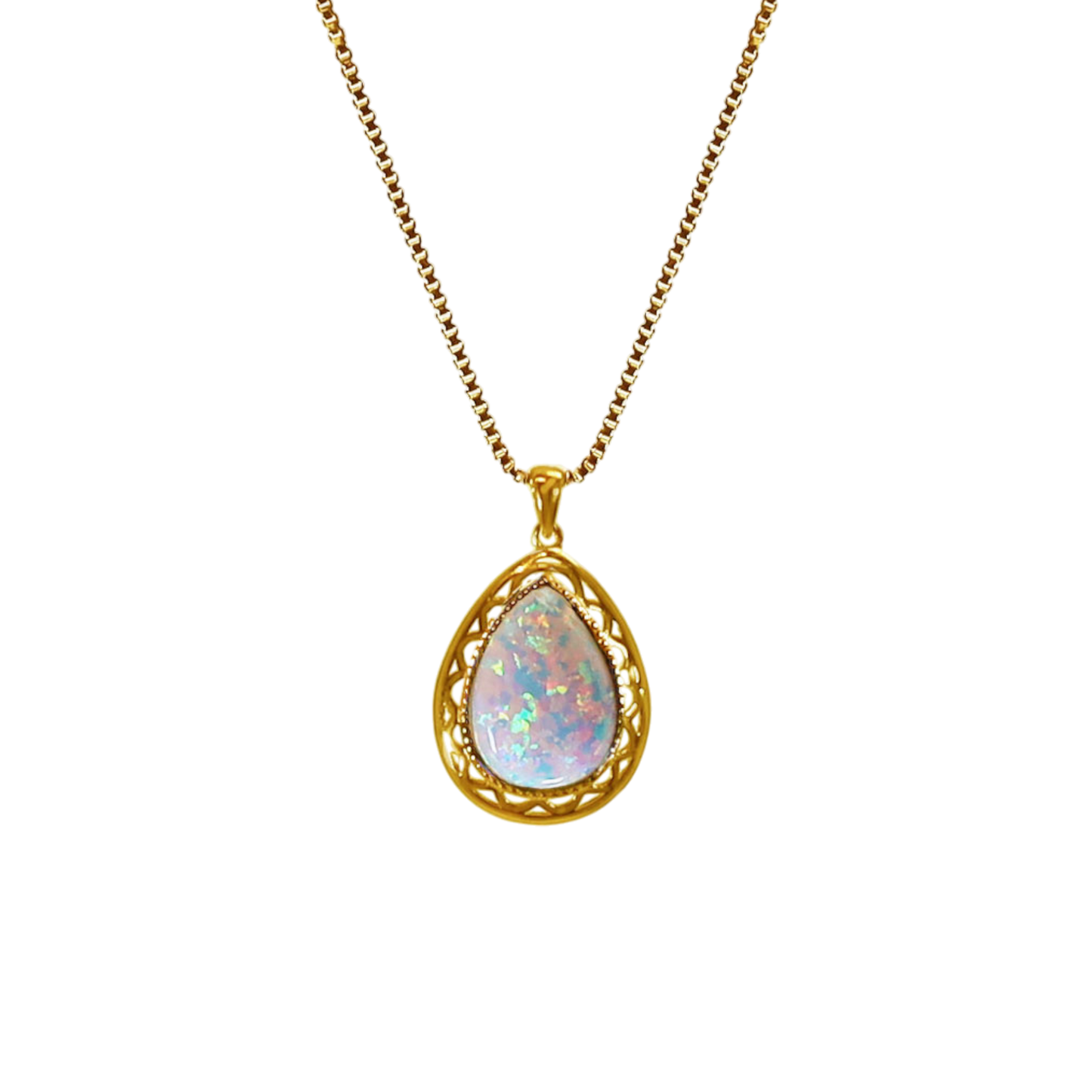 Goldene Tropfen-Halskette mit weißem Opal 