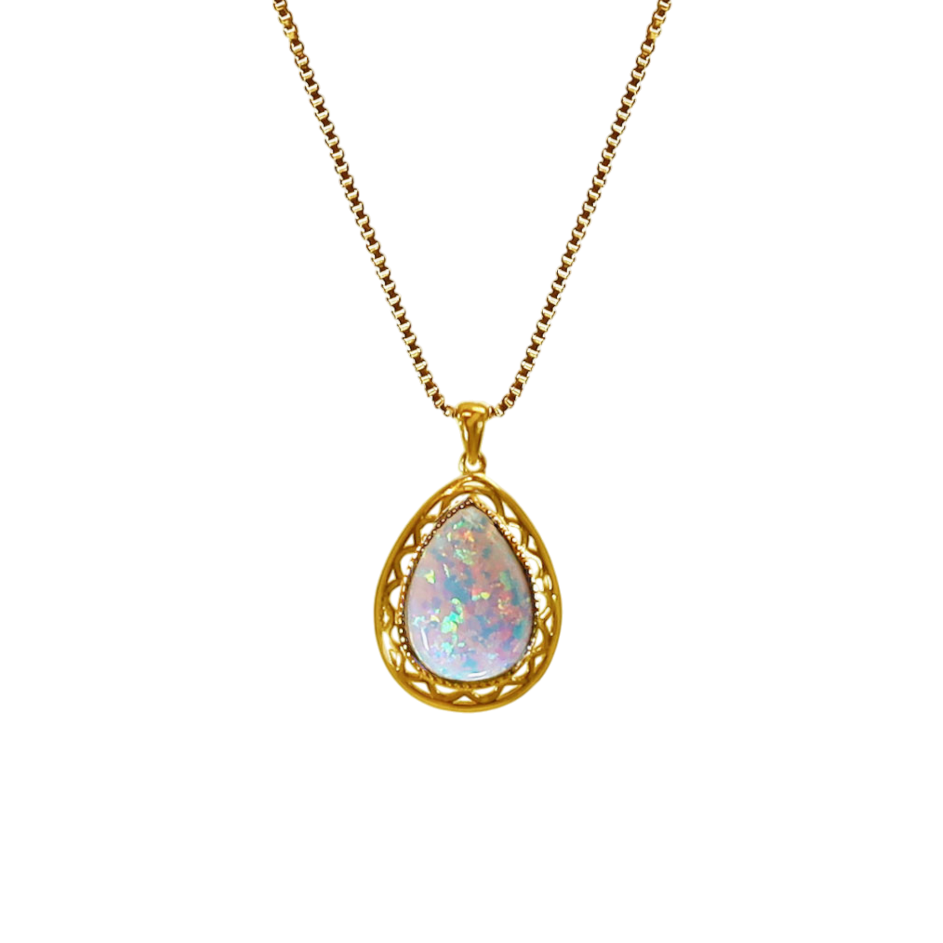 Goldene Tropfen-Halskette mit weißem Opal 
