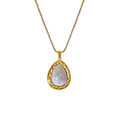 Goldene Tropfen-Halskette mit weißem Opal 