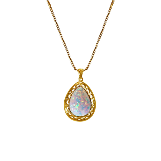 Goldene Tropfen-Halskette mit weißem Opal 