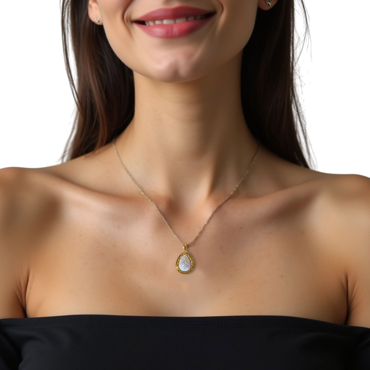 Edellis Tropfen-Halskette mit Weißem oder Blauem Opal – 925 Sterling Silber, Vergoldet oder Rhodiniert